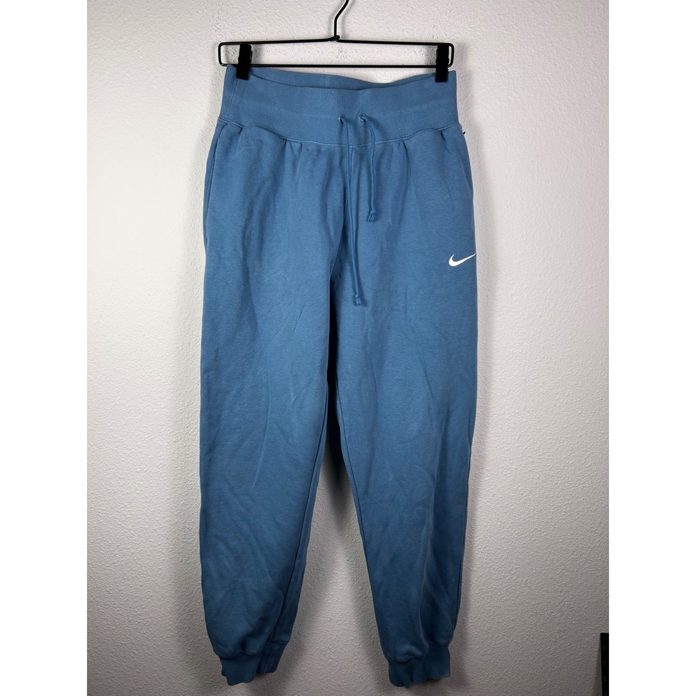 Nike Womens Sportswear Fleece Joggers Blue High Rise Sweatpants Swoosh
